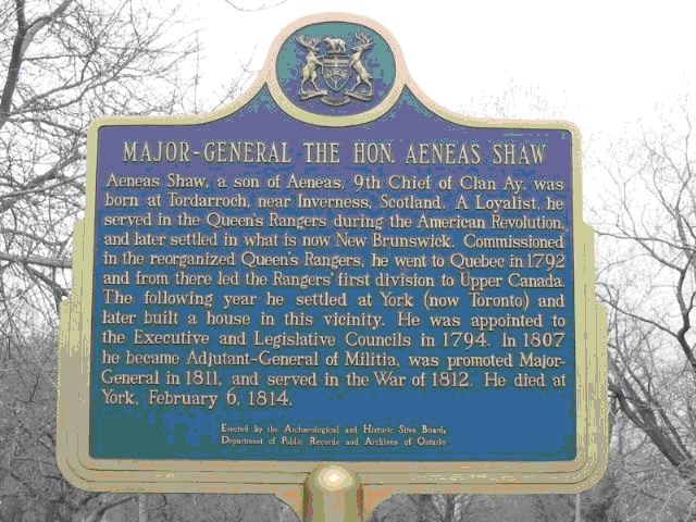 Aeneas Shaw Plaque, Toronto