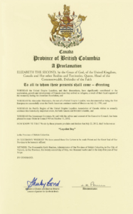 B.C. Loyalist Day proclamation (2012)